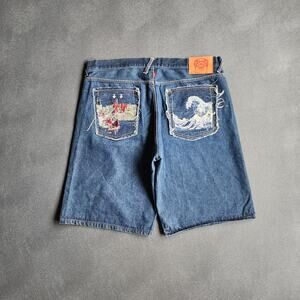 Vintage Y2K RMC Baggy Red Monkey Company Embroidered Lot 1001 Jean Shorts